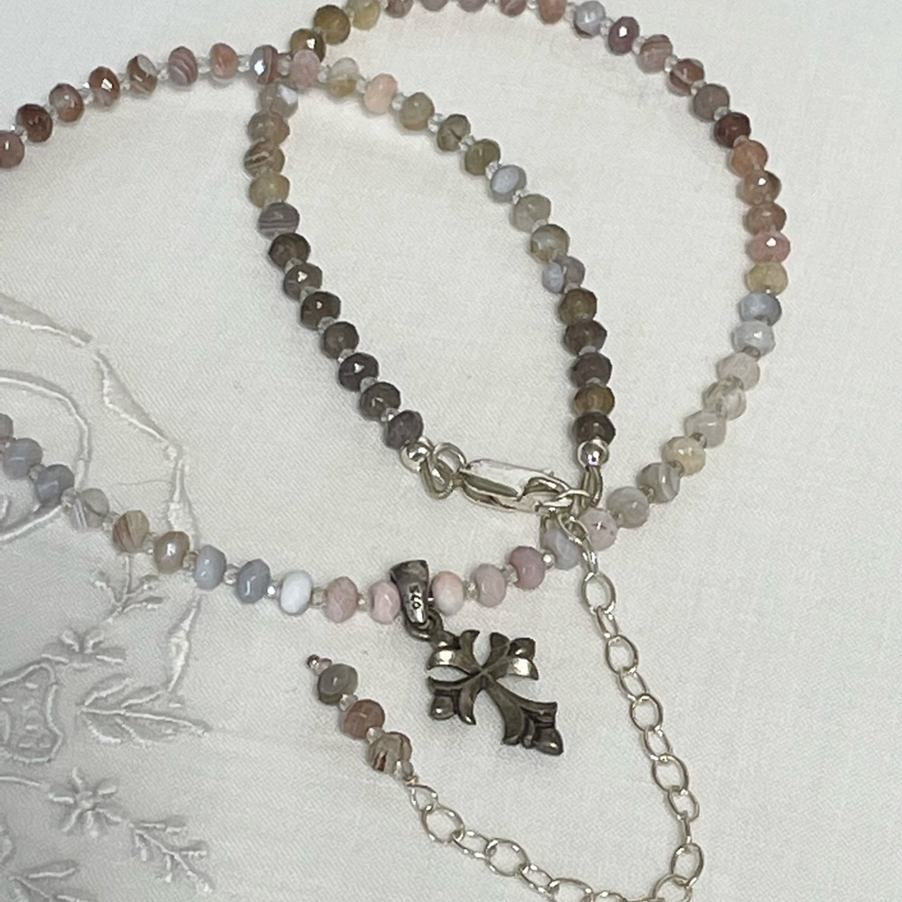 Agate and Silver Vermeil Cross necklace